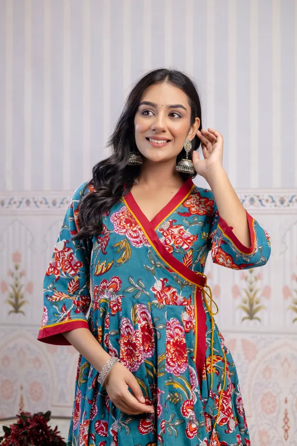 Blue_And_Red_Pure_Cotton_Premium_Angarkha_Set_For_Women