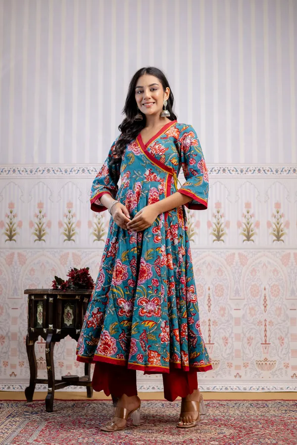Blue_And_Red_Pure_Cotton_Premium_Angarkha_Set_For_Women