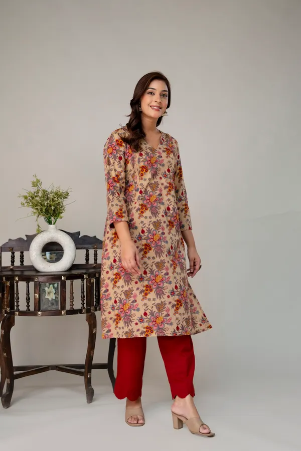 Beige_And_Red_Pure_Cotton_Premium_Coord_Set_For_Women