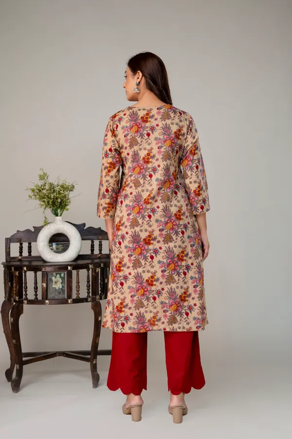 Beige_And_Red_Pure_Cotton_Premium_Coord_Set_For_Women