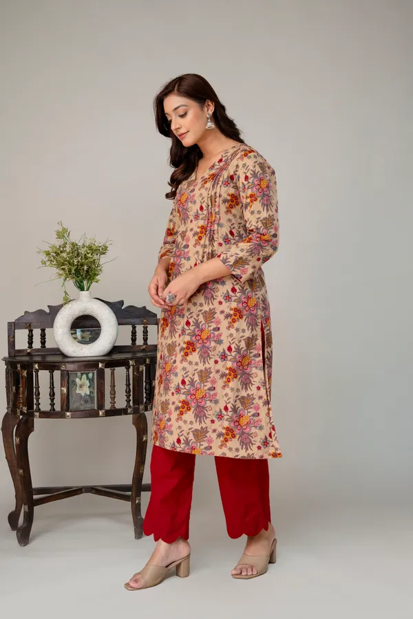 Beige_And_Red_Pure_Cotton_Premium_Coord_Set_For_Women