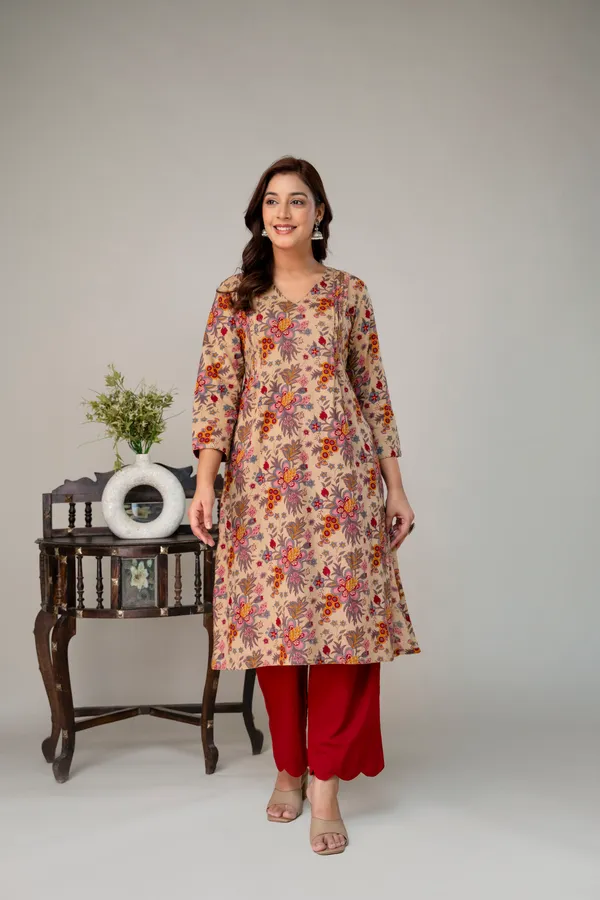 Beige_And_Red_Pure_Cotton_Premium_Coord_Set_For_Women