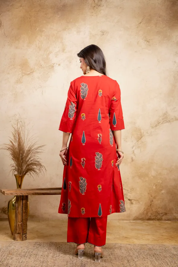 Red_Pure_Cotton_Premium_A_Line_Suit_Without_Dupatta_For_Women