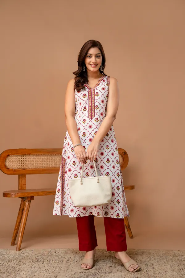 White_And_Pink_Pure_Cotton_Premium_A_Line_Suit_For_Women