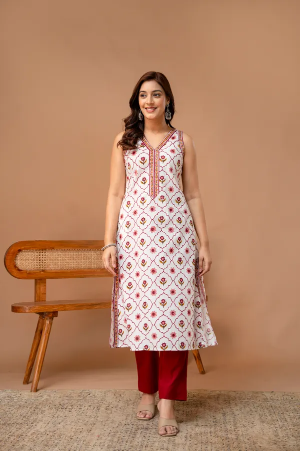 White_And_Pink_Pure_Cotton_Premium_A_Line_Suit_For_Women