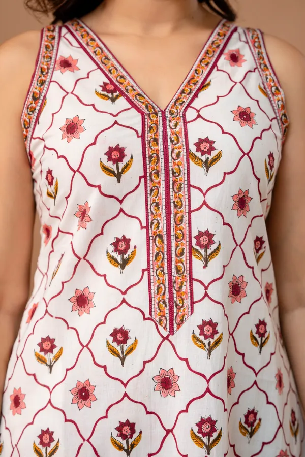 White_And_Pink_Pure_Cotton_Premium_A_Line_Suit_For_Women