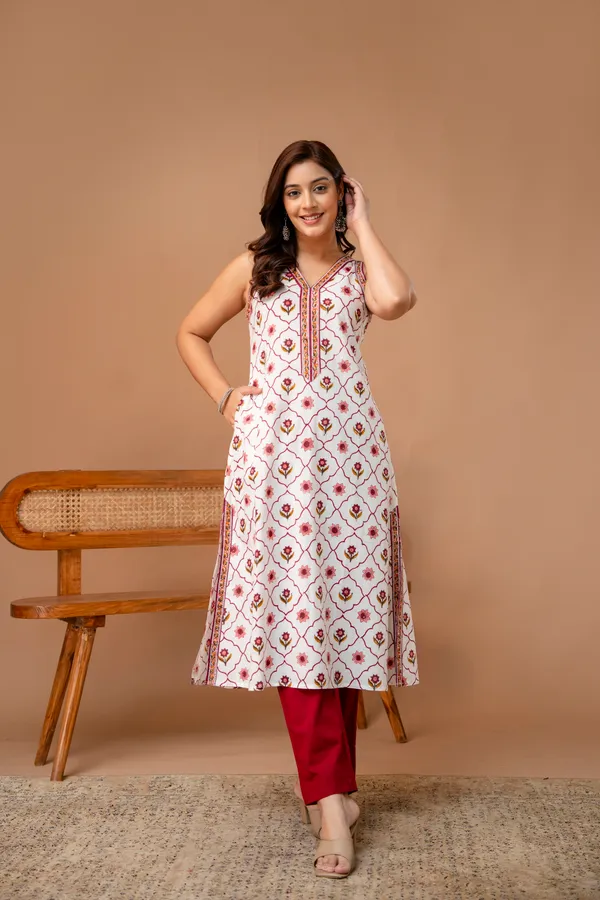 White_And_Pink_Pure_Cotton_Premium_A_Line_Suit_For_Women