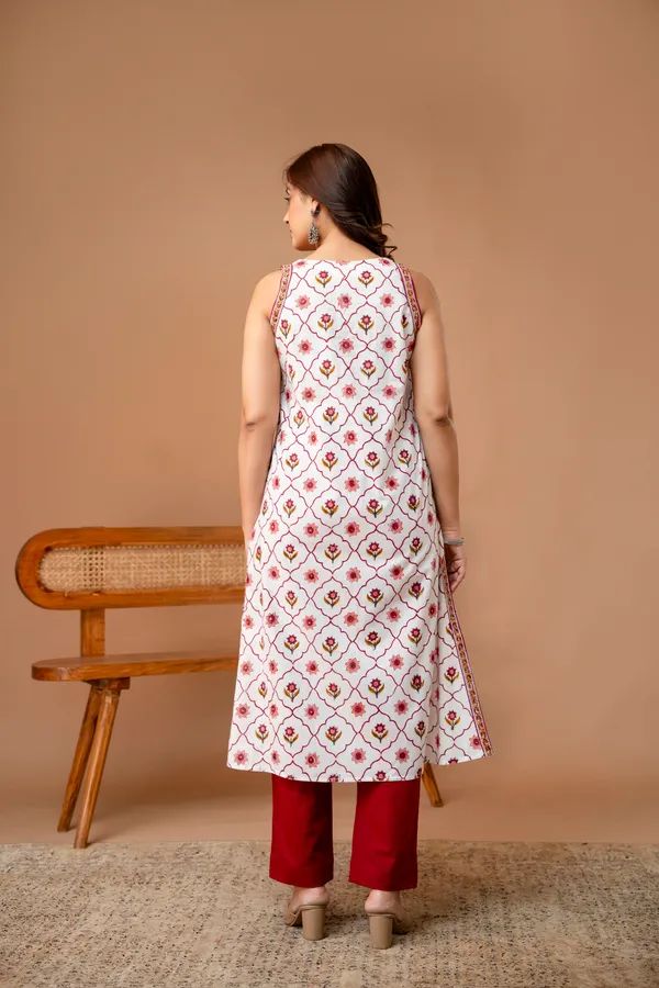White_And_Pink_Pure_Cotton_Premium_A_Line_Suit_For_Women