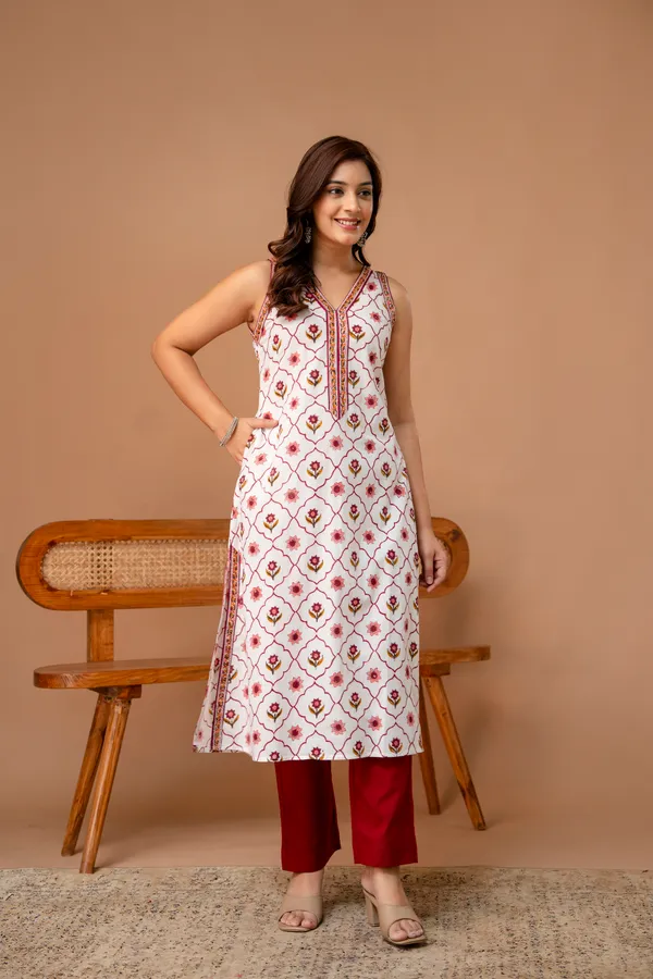 White_And_Pink_Pure_Cotton_Premium_A_Line_Suit_For_Women