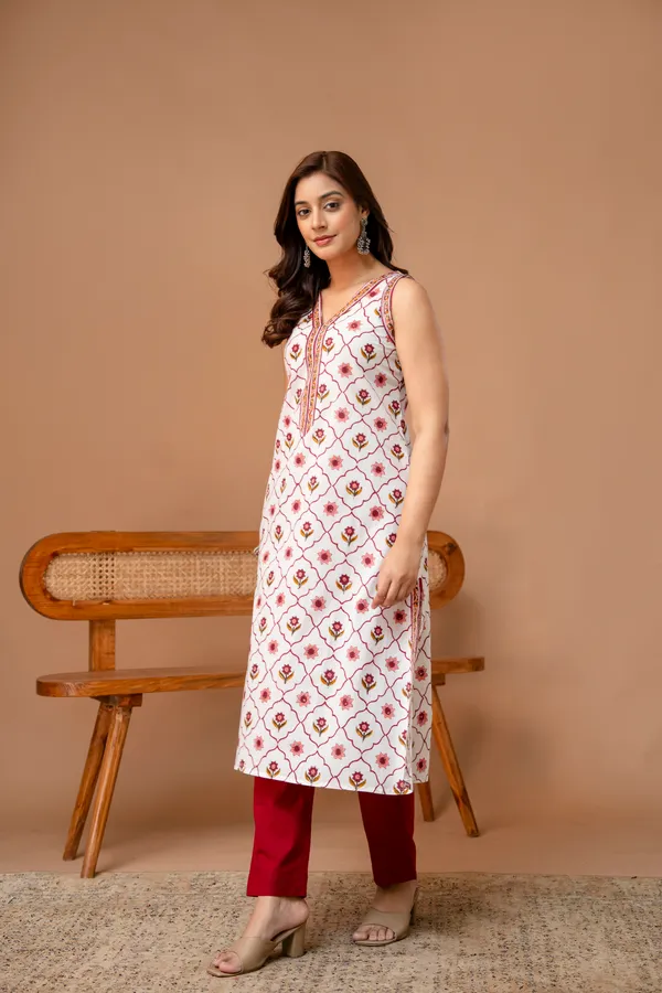 White_And_Pink_Pure_Cotton_Premium_A_Line_Suit_For_Women