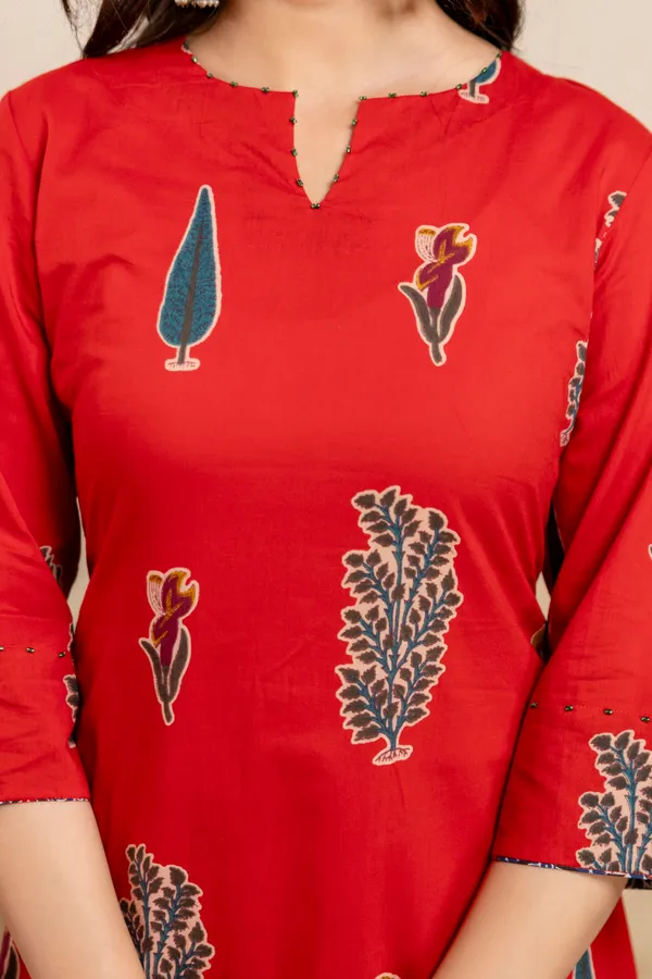 Red_Pure_Cotton_Premium_A_Line_Suit_With_Dupatta_For_Women