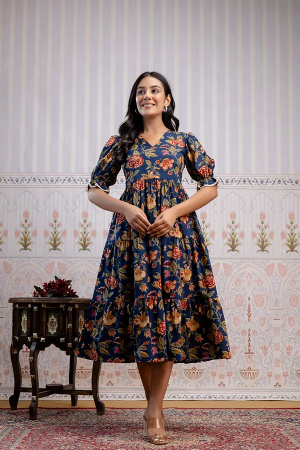Blue_Pure_Cotton_Premium_Midi_Dresses_For_Women