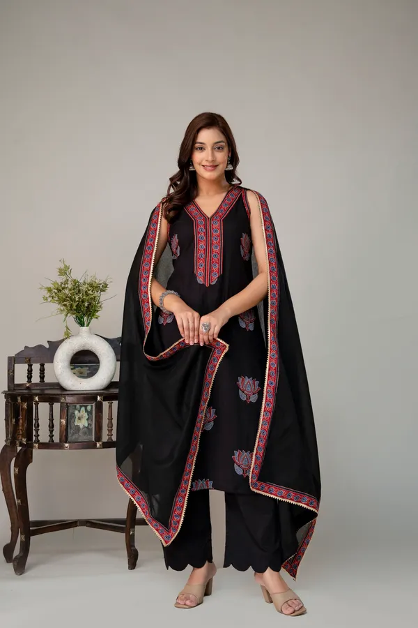 Black_Pure_Cotton_Premium_Straight_Suit_Without_Dupatta_For_Women