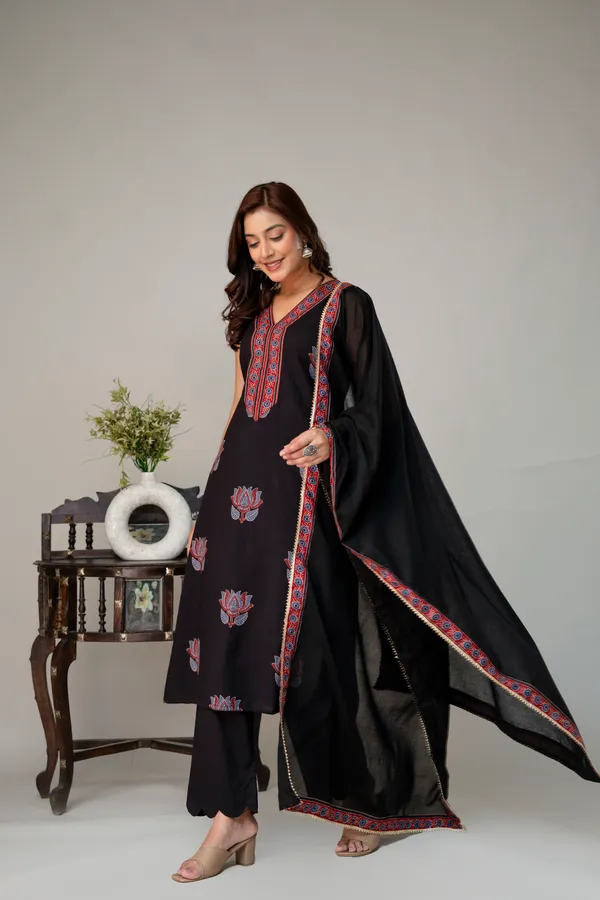 Black_Pure_Cotton_Premium_Straight_Suit_Without_Dupatta_For_Women