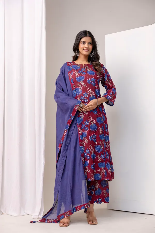 Red_And_Blue_Pure_Cotton_Premium_A_Line_Suit_Without_Dupatta_For_Women