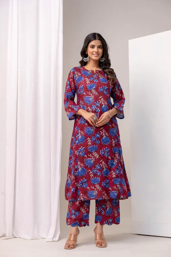 Red_And_Blue_Pure_Cotton_Premium_A_Line_Suit_Without_Dupatta_For_Women