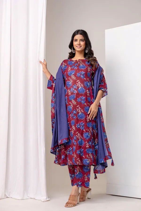 Red_And_Blue_Pure_Cotton_Premium_A_Line_Suit_Without_Dupatta_For_Women