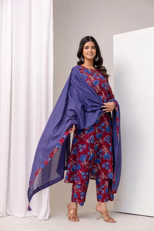 Red_And_Blue_Pure_Cotton_Premium_A_Line_Suit_Without_Dupatta_For_Women