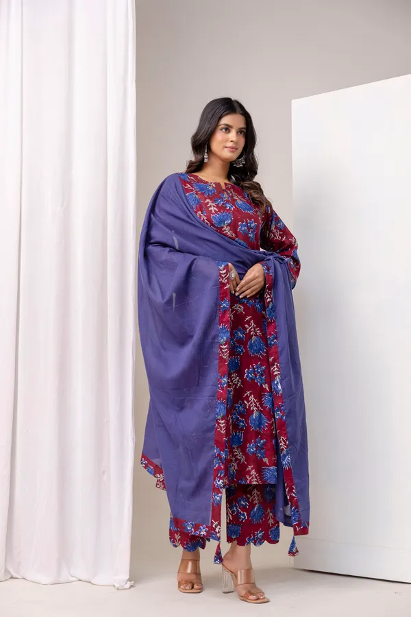 Red_And_Blue_Pure_Cotton_Premium_A_Line_Suit_Without_Dupatta_For_Women