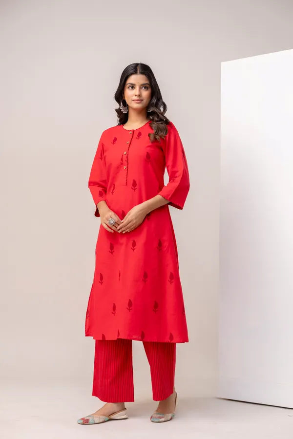Red_Pure_Cotton_Premium_A_Line_Suit_For_Women