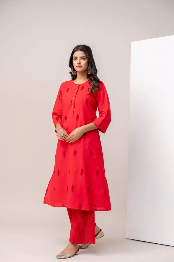 Red_Pure_Cotton_Premium_A_Line_Suit_For_Women