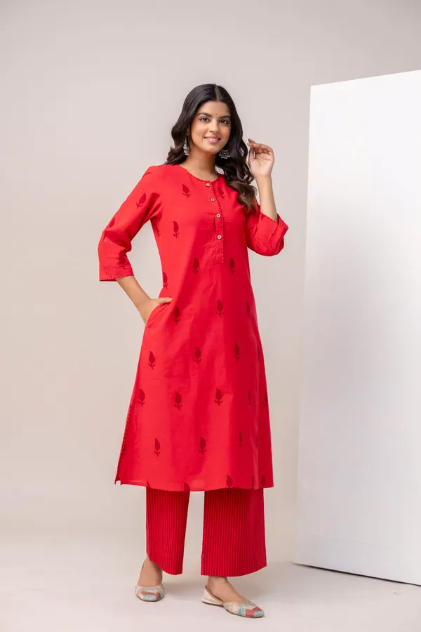 Red_Pure_Cotton_Premium_A_Line_Suit_For_Women