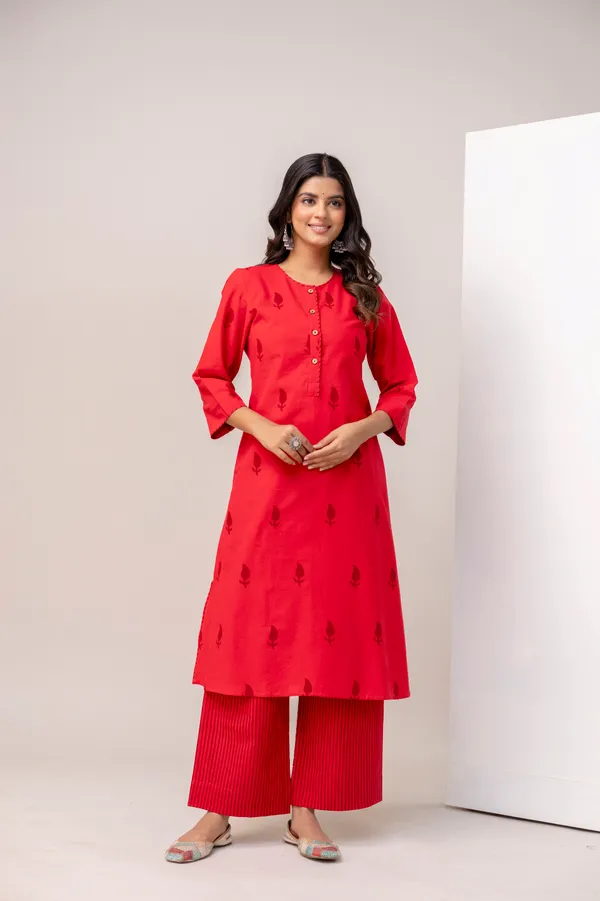 Red_Pure_Cotton_Premium_A_Line_Suit_For_Women