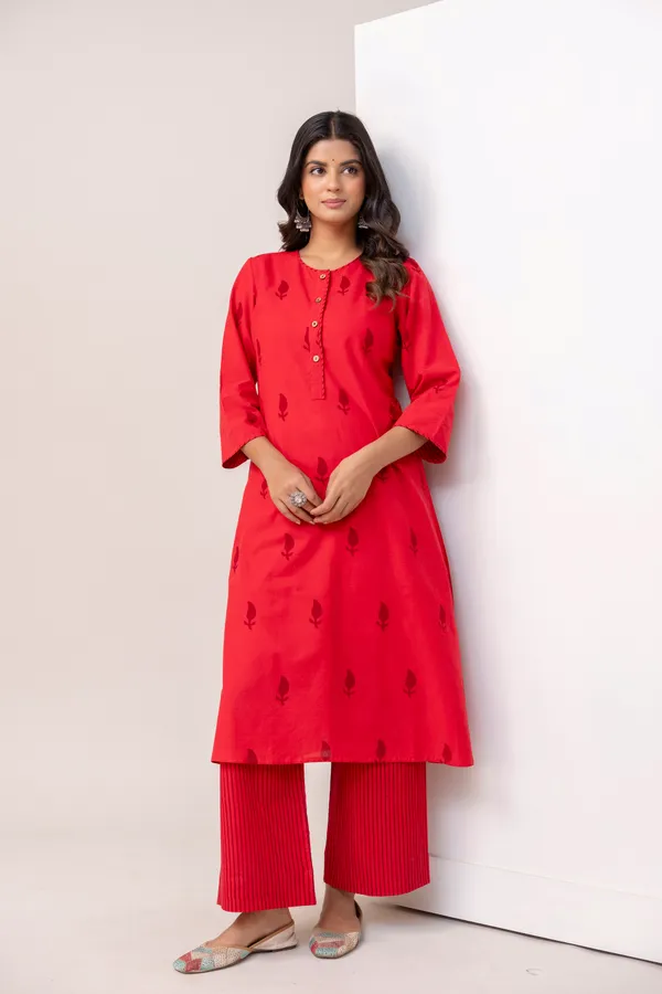 Red_Pure_Cotton_Premium_A_Line_Suit_For_Women