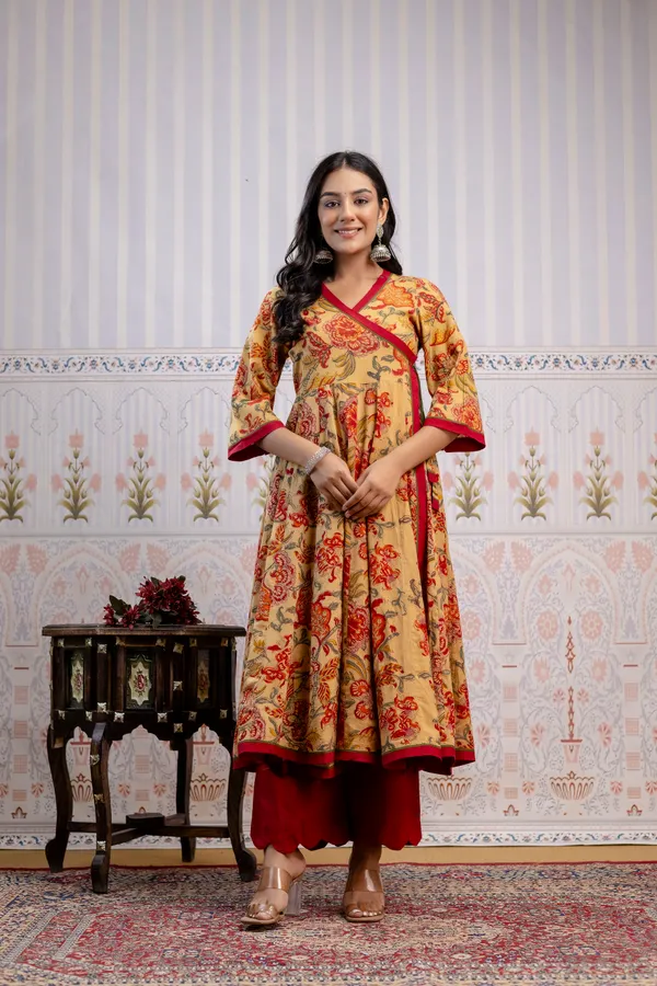 Beige_And_Red_Pure_Cotton_Premium_Angarkha_Set_For_Women