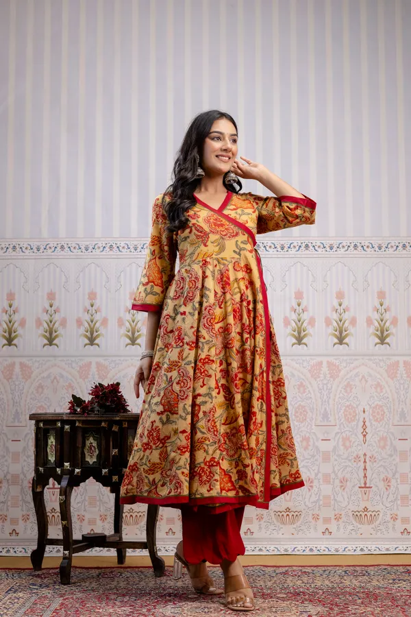 Beige_And_Red_Pure_Cotton_Premium_Angarkha_Set_For_Women