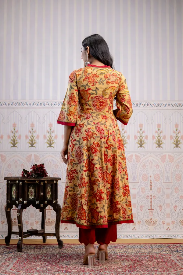 Beige_And_Red_Pure_Cotton_Premium_Angarkha_Set_For_Women