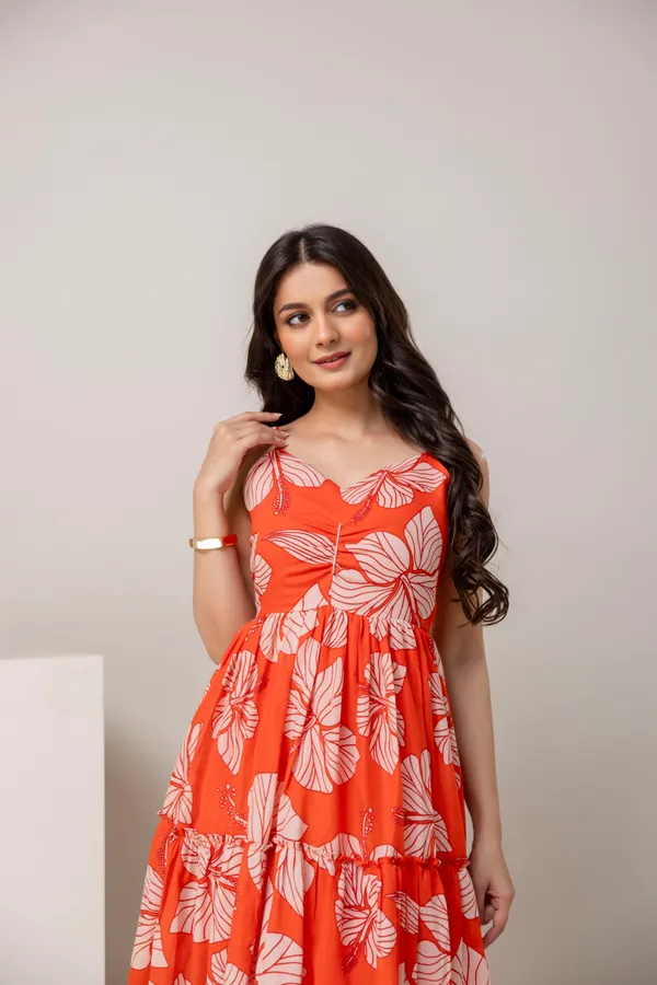 Orange_Pure_Cotton_Premium_Midi_Dresses_For_Women