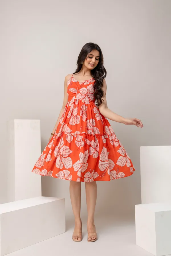 Orange_Pure_Cotton_Premium_Midi_Dresses_For_Women