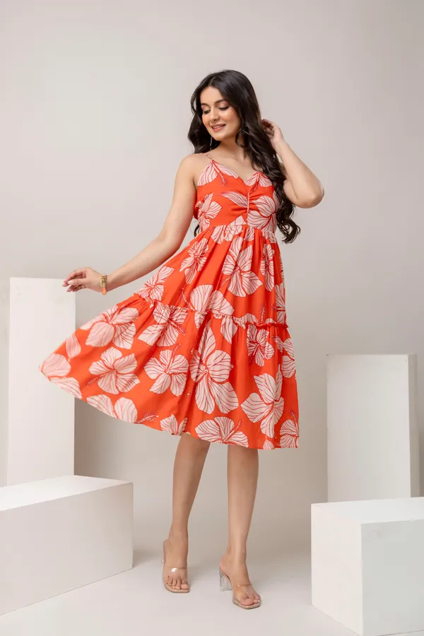 Orange_Pure_Cotton_Premium_Midi_Dresses_For_Women