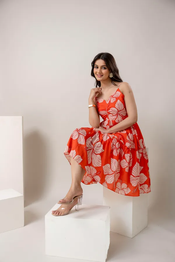 Orange_Pure_Cotton_Premium_Midi_Dresses_For_Women