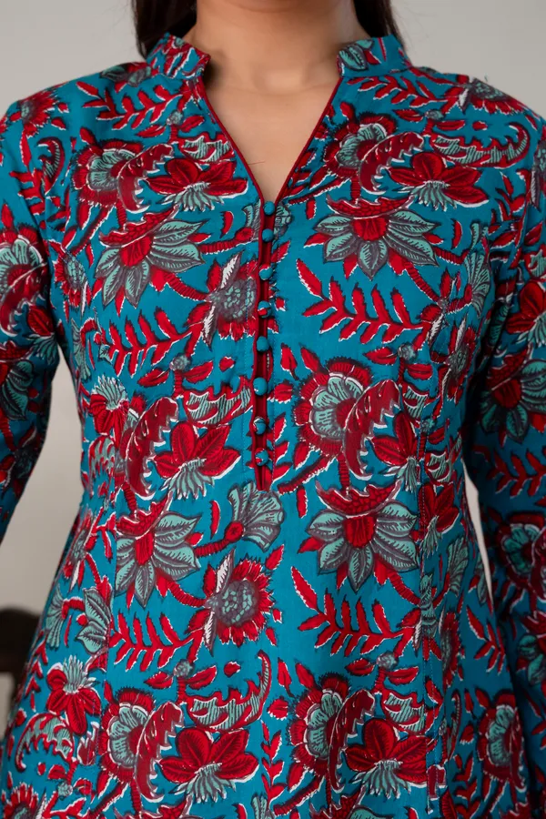 Blue_And_Red_Pure_Cotton_Premium_Coord_Set_For_Women