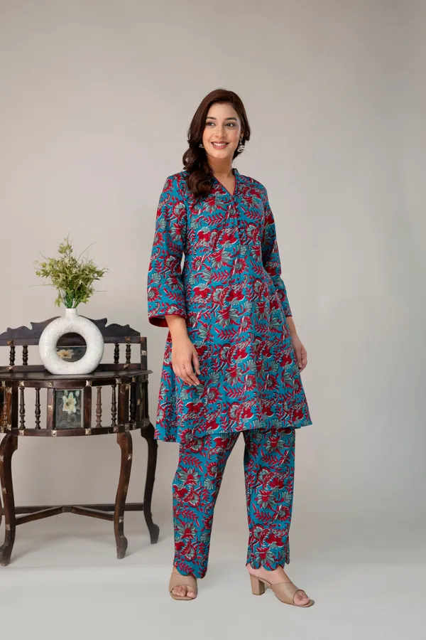 Blue_And_Red_Pure_Cotton_Premium_Coord_Set_For_Women