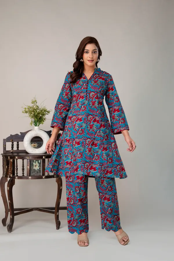 Blue_And_Red_Pure_Cotton_Premium_Coord_Set_For_Women
