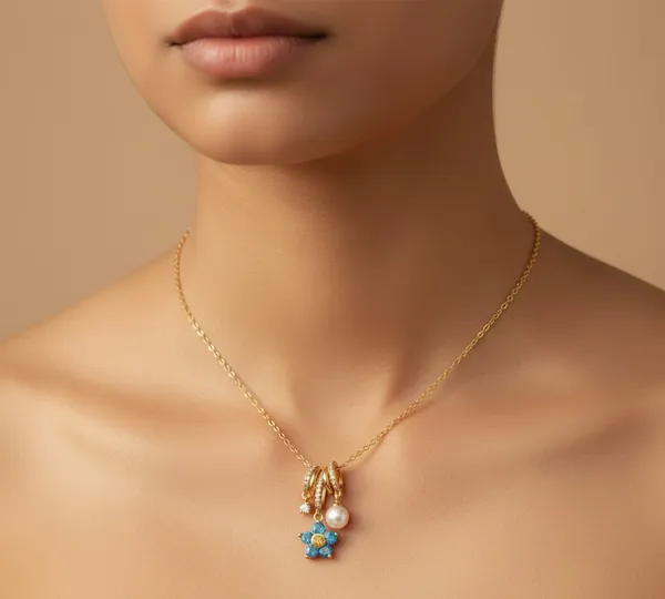 Gold_Tone_Blue_Floral_Pearl_Pendant_Necklace_For_Women