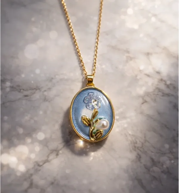Blue_Gold-Tone_Floral_Pendant_Necklace_For_Women
