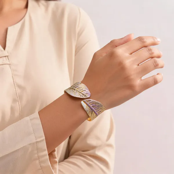 Gold_Tone_Leaf_Design_Cuff_Bracelet_For_Women