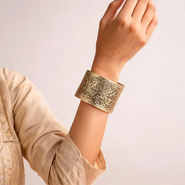 Gold_Tone_Engraved_Cuff_Bracelet_For_Women
