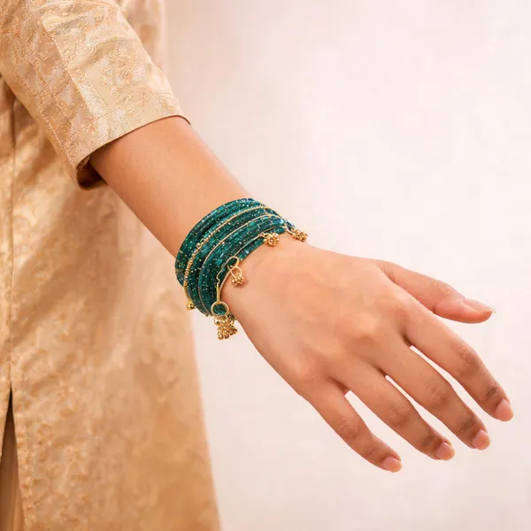 Teal_Glass_Bangles_With_Golden_Accents_For_Women
