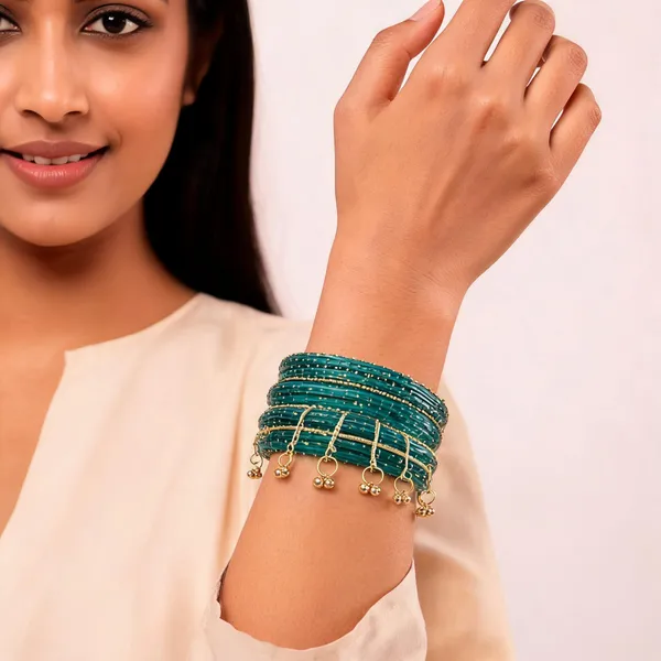 Teal_Glass_Bangles_With_Golden_Accents_For_Women