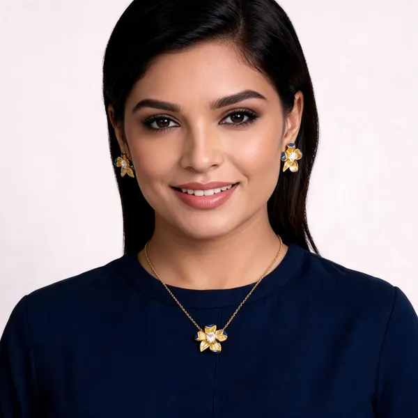 Gold_Tone_Floral_Necklace_And_Earrings_Set_For_Women