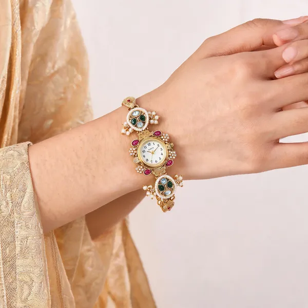 Gold-Tone_Ornate_Analog_Bracelet_Watch_For_Women