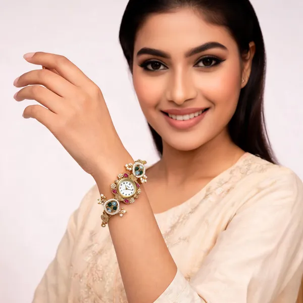 Gold-Tone_Ornate_Analog_Bracelet_Watch_For_Women