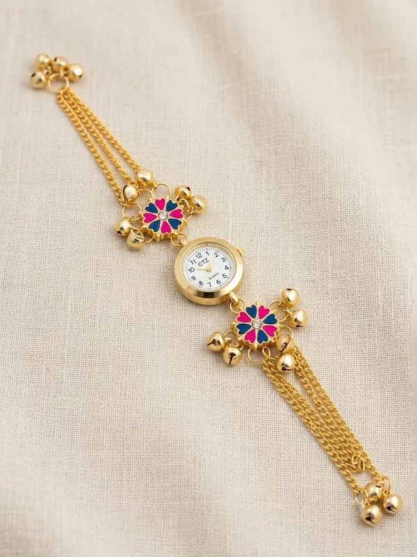 Gold_Stainless_Steel_Floral_Bracelet_Watch_For_Women