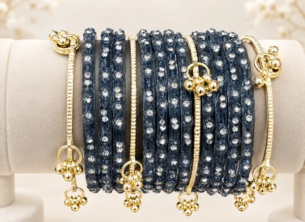 Midnight_Grey_Glass_Crystal_&_kashmiri_Gold_Latkan_Bangle_Set