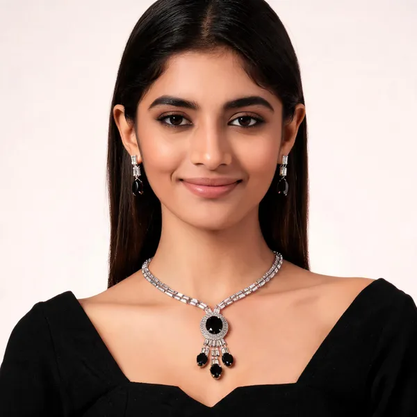 Silver_Tone_Black_Stone_Necklace_Set_For_Women